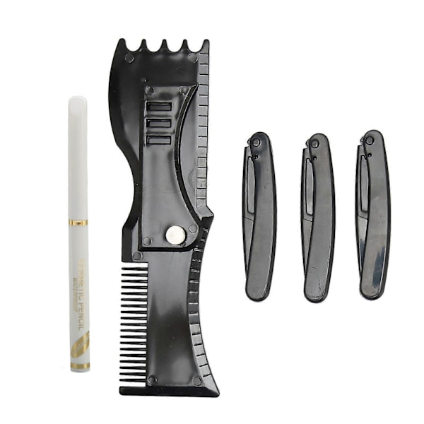 Skäggformningsverktyg Set Trimning Grooming Vit Barberarpenna Svart Skäggstencil Guide Mall Kit