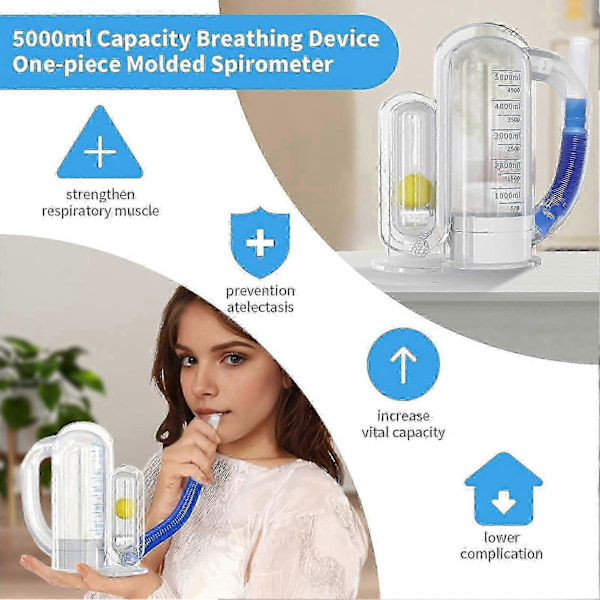 Incentiv Spirometer 5000ML Volymmätning med Flödesindikator Djupandningstränare Studenter Barn Vuxna Äldre Lungtränare Enhet-
