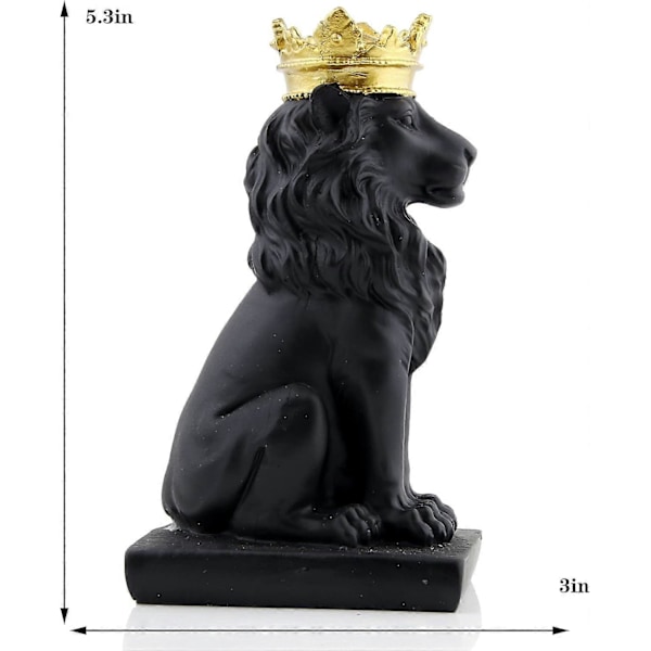 Musta Leijonakuningasfiguuri 24k Kultaisella Kruunulla Kodin Sisustukseen