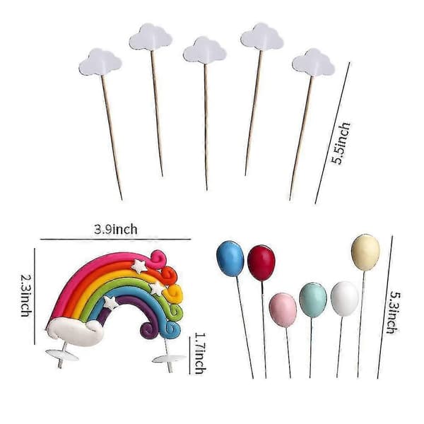 12-delt kakepyntsett med regnbue og sky - Kakepynt for barn, bursdag, babyshowerfest