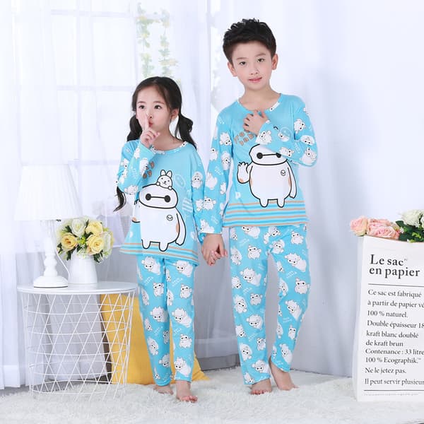 Tecknade Pyjamas Set Barn Flicka Pojke Lång Pyjamas Sovkläder Nattkläder Baymax 3-4 Years