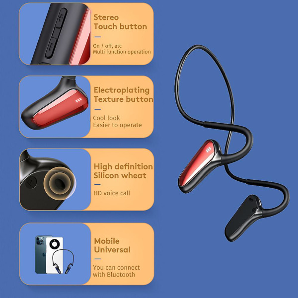 Bärbara sportvattentäta trådlösa in-ear Bluetooth trådlösa hörlurar red