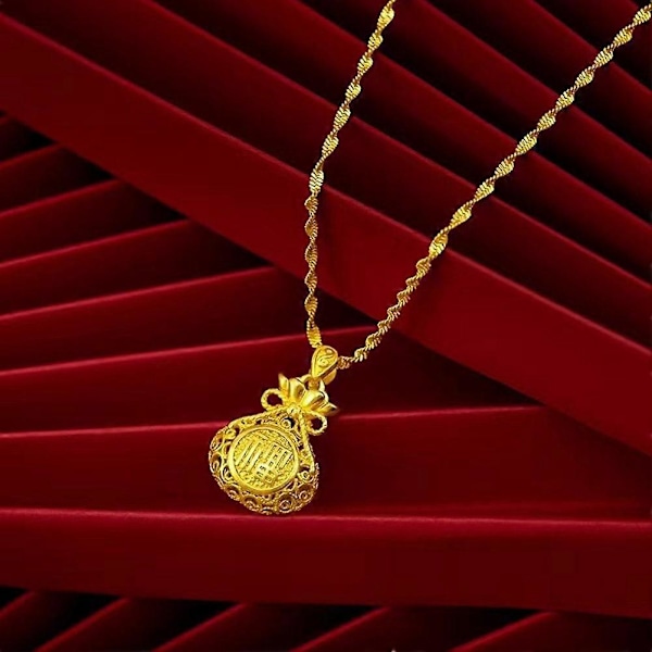 Gylden Lykkepose Lykkeamulet Vedhæng Halskæde Mænd Kvinder