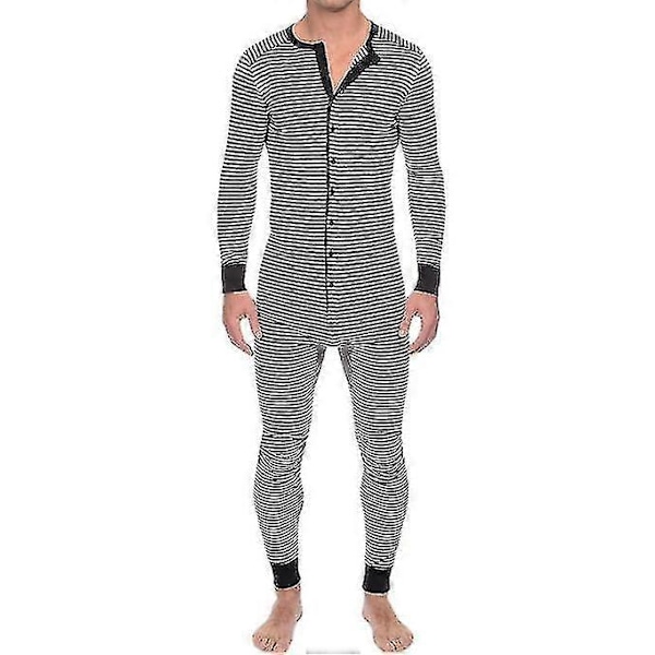 Långärmad Bekväm Randig Pyjamasoverall i Ett Stycke för Män