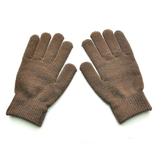 1 par enkla stickade parhandskar Vinter Enfärgad Helfingervantar Hand S-xl Brown M