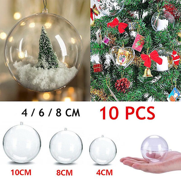 10 st jul Transparent Ball Plast Julgranar Öppen Ball Box Bauble Ornament Bröllopspresent Present Party Heminredning 8cm