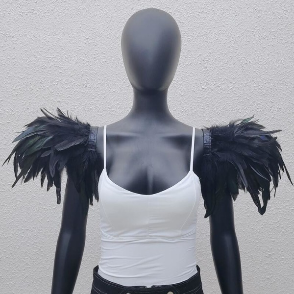 Gotisk stil Extra Large Feather Cape Show Prom Epauletter Halloween Party Cosplay Kostym black