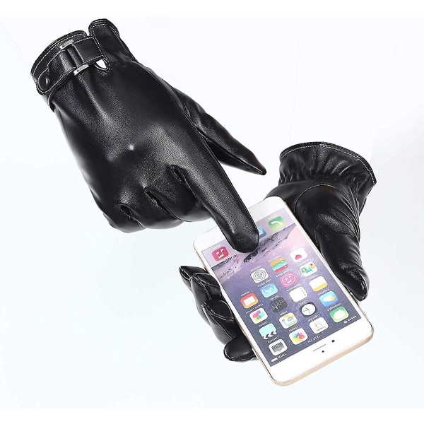 Crday Men's Touchscreen Texting Svarta mjuka läderhandskar Vinter Varm körning Cashmere Present