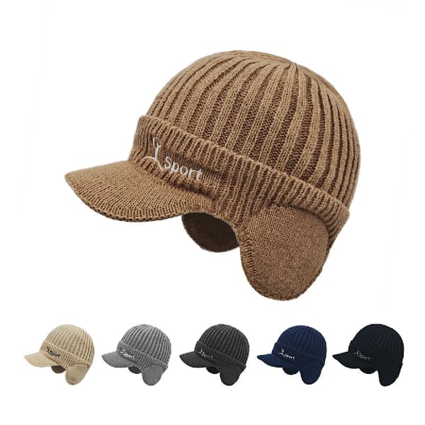 Ny stil utomhus stickad ullhatt med nackskydd, tjockt fleecefoder, varm för vintercykling, öronskydd Khaki