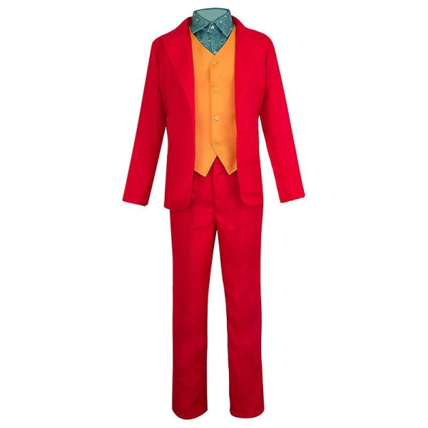 Clown Joker Kostym Röd Kostym Jacka Byxor Skjorta Outfits Halloween Kostymer För Barn Män Karneval Maskerad Fest Joker Cosplay Mask Adults M