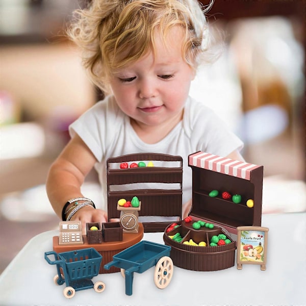 Mini Simulerings Fruktbutik Set Mini Butik Mini Hus Lekleksaker Simulerad Kassa Simulerad Fruktstånd Simulerad Dragvagn Leksaker