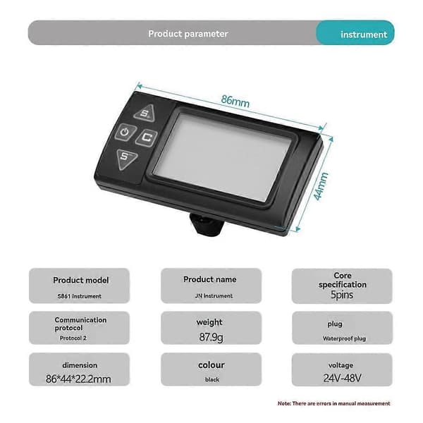 Ebike Display S861 24V 36V 48V Cykel Scooter Meter Vandtæt Samling