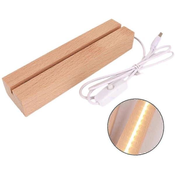 Rektangulær belyst base til LED-natlampe. Lavet af imiteret krystaltræ. Med USB-oplader. Til indretning (15 cm)