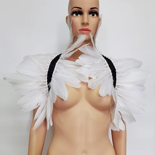 Feather Shrug Sjal Feather Fake Collar Shoulder Wrap Cape Gothic krage med bandband Cosplay Kostym Party Scarf Damer White