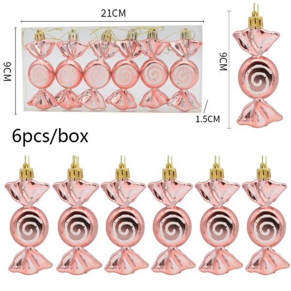 6st/kartong julgranshängen galvaniserade snöflingor Julkulor godisdekorationer 2024 nyår heminredningspresenter rose gold candy A