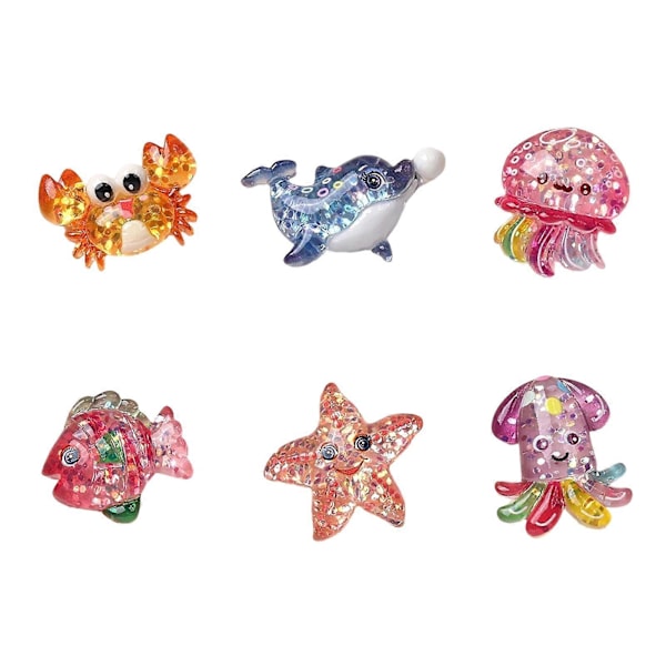 2/6 st Resin Marin Djur Miniatyr Utsmyckning för Scrapbooking Projekt Flatback Resin Havsdjur Figurer Ornament