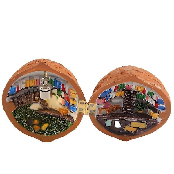 Valnøttskall, Bibliotek, Håndlaget Valnøttskall Dukkehus, Resin Nøtt Hemmelig 3D Scene, Resin Miniatyr, A