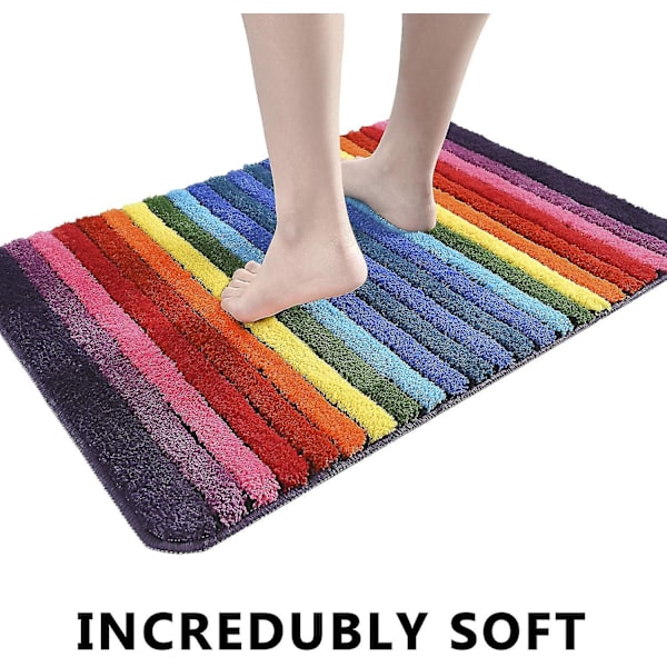 Tflycq Rainbow Färgglad Badrumsmatta 19 X 27 tum Aqua Mjuk Mikrofiber Plysch Vattenabsorberande Tjock Badmatta Maskintvättbar Halkfri Dörr Matta Rec