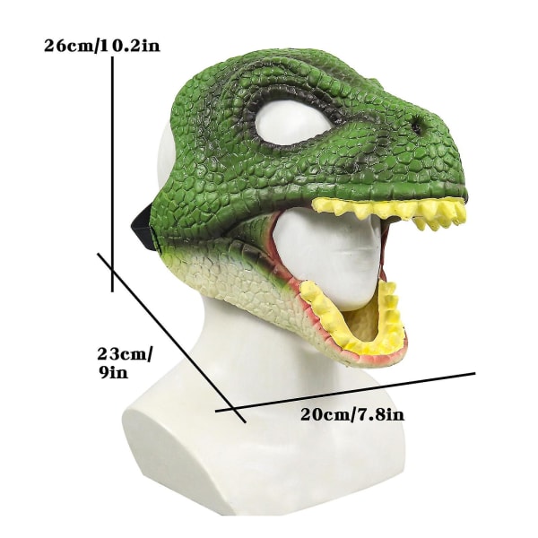 Dinosauriehuvudbonader, Halloween Party Latex Djur Cover Fest Maskerad Dinosaurie Cosplay Prop Green