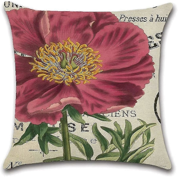 Blomkuddöverdrag, 45cm X 45cm Bokstavsblommiga Prydnadskuddfodral, Paket med 4