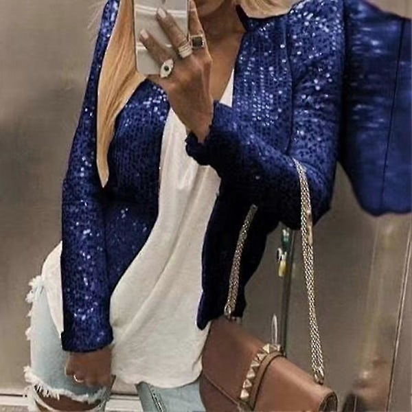Damkappa Mode Dam Glittrig Kort Blazer Mjukt Fodrad Damjacka Dam Öppen Paljettjacka För Vardagsbruk