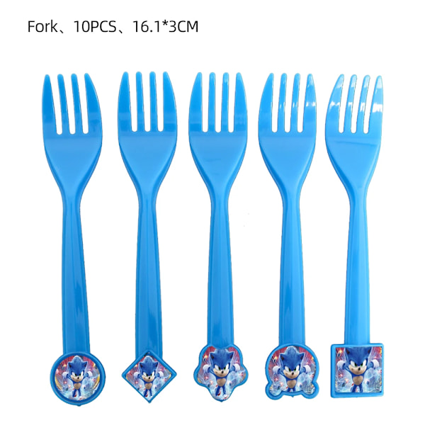 Ny tecknad Sonic Festtillbehör Pojkar Födelsedagsfest Engångsserviser Set Papperstallrik Kopp Servetter Baby Shower Dekorationer 10pcs Fork