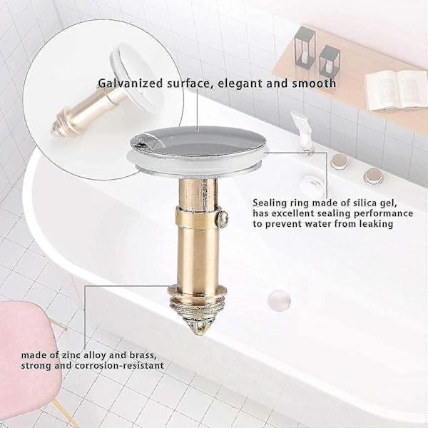 2 Stykker Afløbsprop til Badekar til 36 mm Diameter Kloak, Forkromet Massiv Messing