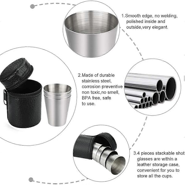 4-pack 30ml Rostfritt Stål Kopp Livsmedelsgodkänd Metall Resekopp Camping Vattenkopp Mugg Mini Portabel Shotglas Set