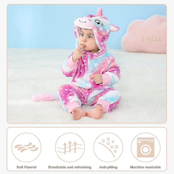 Unisex baby Vinter Höst Flanell Huva Romper Cosplay Jumpsuit Hög kvalitet Unicorn 13 18 Months