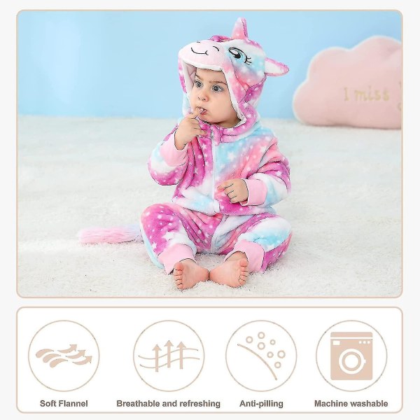 Unisex baby Vinter Höst Flanell Huva Romper Cosplay Jumpsuit Hög kvalitet Unicorn 2 5 Months