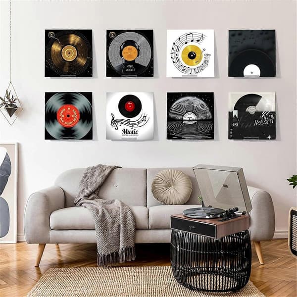 6-pak Vinylpladeholder Vægmontering Uden Boring, Selvklæbende Akrylpladehylde Displaystativer fo