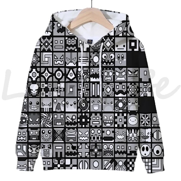 Angry Geometry Dash Hoodies för crianças, Cartoon Game Sweatshirts för crianças, 3D Print Hoody, Pulôveres för meninas och meni White 100