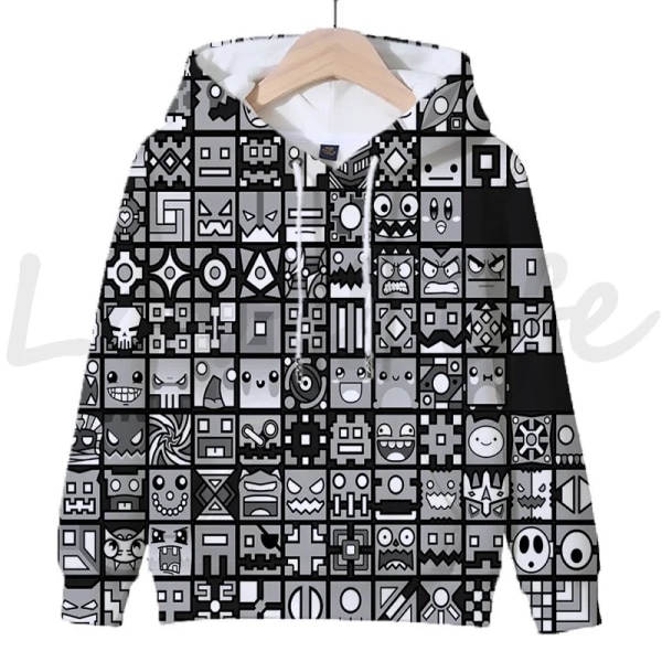 Angry Geometry Dash Hoodies för crianças, Cartoon Game Sweatshirts för crianças, 3D Print Hoody, Pulôveres för meninas och meni White 130