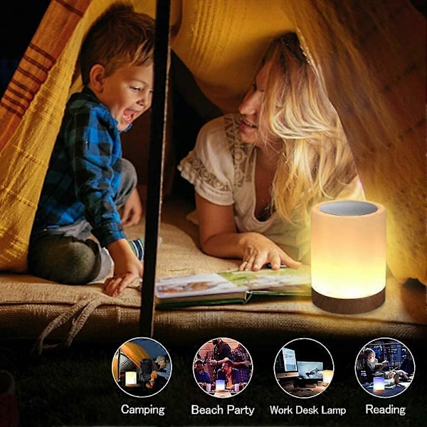 LED Natlampe, Smart Sengelampe, Touch Kontrol, Dæmpbar, USB Genopladelig, Bærbar, Soveværelse, Camping (Varm Hvid)