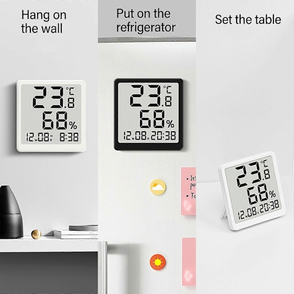 Inomhus Termograf Hygrometer Fuktmätare Modern Typ För Temperatur- och Fuktövervakning Magnetisk/Vägghängande Vit
