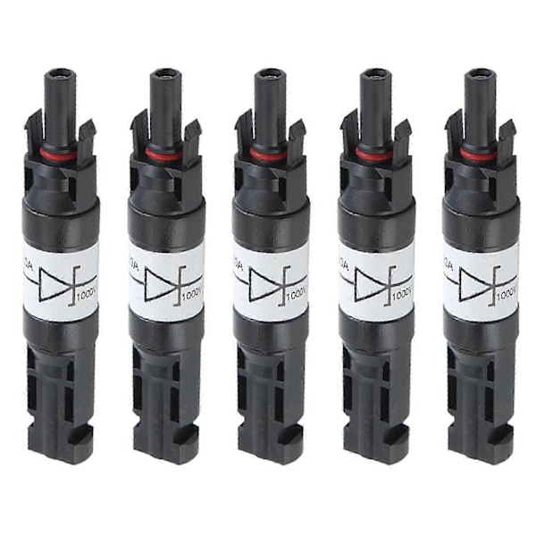 5 stk. solcellekobling med diode, vanntett PV-kobling DC1000V 20A IP67 PPO hann-hunn-kontaktplugg