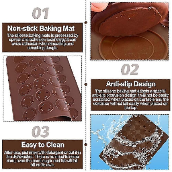 2 stk. Macaron Bakematte, Silikon Bakematte 48 Hull Kapasitet Bakeplate Former Non-Stick Macaron Bakebrett Sett -NEHXV