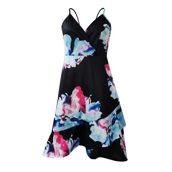 Kvinnors sommar V-hals Mini Blommigt print ärmlös klänning XL