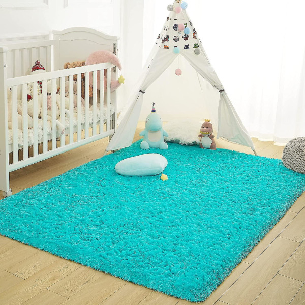 Tflycq Soft Fluffy Area Mattor Kompatibel med Sovrum Barnrum Plysch Shaggy Nursery Matta Furry Throw Mattor Kompatibel med Pojkar Flickor, College Sovsal Blue Teal 3.3 *4 Feet