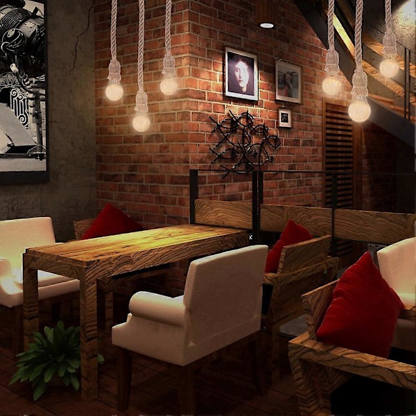 1 stk. Hamp Reb Pendel Loftslampe Loft Lysekrone Industrielt Hjem Indretning Enkelt Hoved