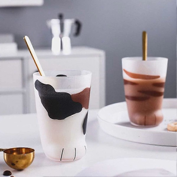 Kattass KoppKattklo Kopp Mjölkglas Frostat Glas Kopp Söt Kattfot Klo Tryck Mugg Kattass