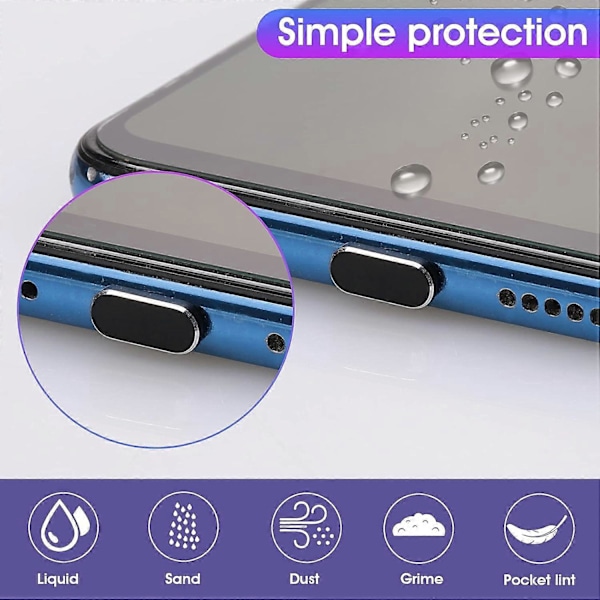 USB C Pölysuojatulppasarja, 6 kpl Type C Porttipistokkeet Pölysuojukset Latausportin suojus USB C Portin suojukset Type C Metallinen pölysuoja