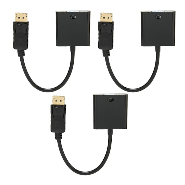 3 st DP till VGA-adapter 1920x1080 FHD 60Hz Guldpläterad Kompakt Design DisplayPort till VGA-adapter för Laptop Desktop