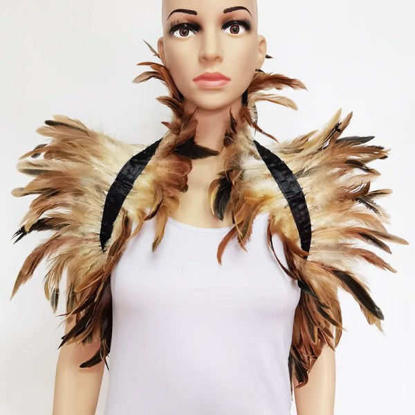 Feather Shrug Sjal Feather Fake Collar Shoulder Wrap Cape Gothic krage med bandband Cosplay Kostym Party Scarf Damer Brown
