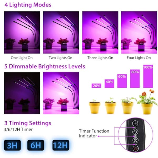 Växtlampa/växtbelysning. Inkluderar 4 flexibla LED-lysrör. 1-pack