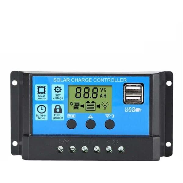 30A 12V/24V Intelligent Batteri Solpanel Laddningsregulator med 5V Dubbla USB-portar och LCD-skärm (30A)