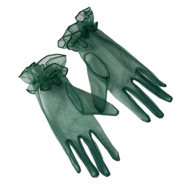 Utsökt handledslängd tyllhandskar Fullfingerhandskar Korta handskar för bröllop Green