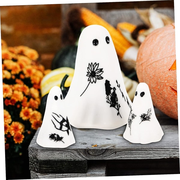 3st White Ghost Garden Court Minifigurer Halloween Utomhusdekorationer Utomhusskulptur Spöklik staty Spökträdgårdsdekorationer Halloween Skulptur