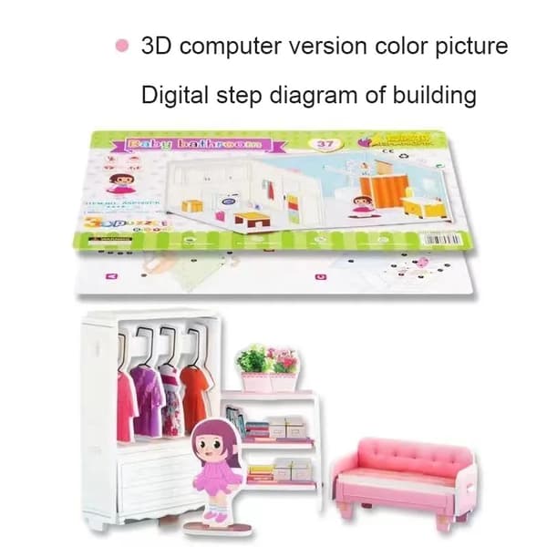 Congme 3D pussel leksak för barn 3D papperspussel Sovrum Vardagsrum Hus Barns tidiga utbildning Lärleksaker Present 4 pcs set