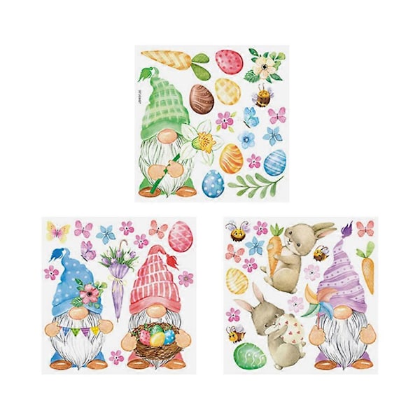 3 stk. Påskeklistremerker Gnome Mønsterdesign Egg Elementer Påske Hjem Dekaler